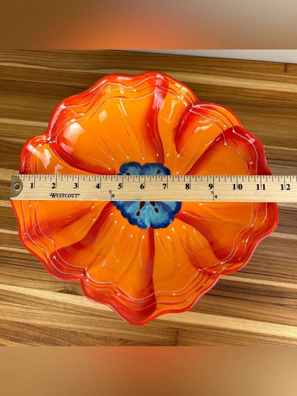 Laurie Gates Hand Painted Orange Flower Serving Plate